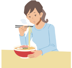 ラーメンを食べる患者さん